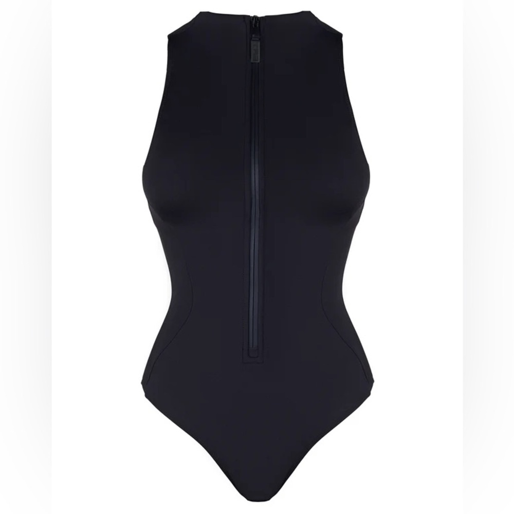 Ta3 Black Zipper One-Piece Swimsuit Sleeveless Surfy - Picture 2 of 5